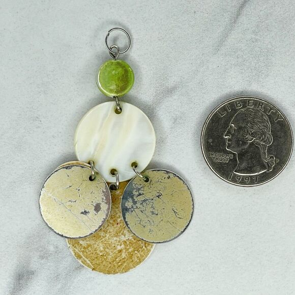 Silver Tone Mother of Pearl Shell Dangle Upcycled Pendant - Picture 2 of 6